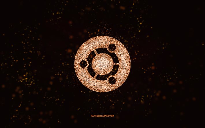 ubuntu-glitter-logo, 4k, schwarzer hintergrund, ubuntu-logo, orangefarbene glitzerkunst, ubuntu, kreative kunst, ubuntu-orange-glitter-logo