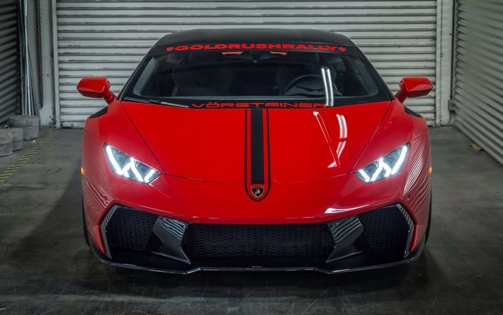 Lamborghini Huracan, garage, headlights, Vorsteiner, tuning, red Huracan