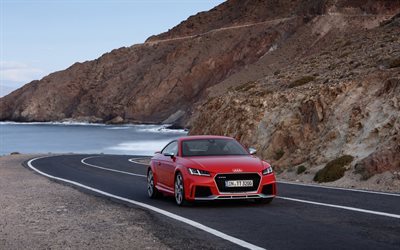 Audi TT RS, 2017, yol, sahil, red audi