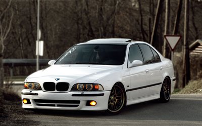 BMW M5, 4k, E39, tuning, stance, white M5, german cars, BMW