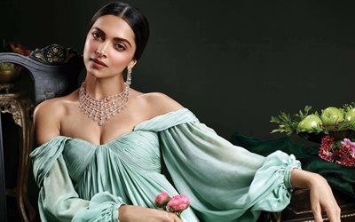 Deepika Padukone, makeup, Indian actress, Bollywood, green blouse, brunette, Indian women