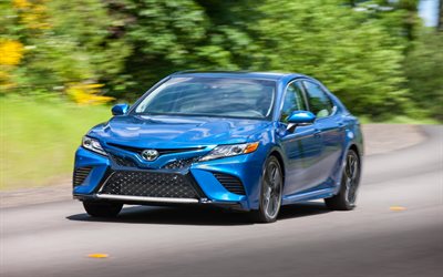 Toyota Camry, road, 2018 cars, blue camry, japanese cars, Toyota