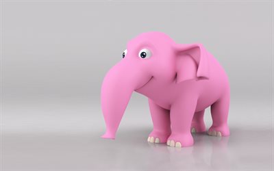 3d vaaleanpunainen elefantti, art, 3d-el&#228;imi&#228;, norsuja, s&#246;p&#246;j&#228; el&#228;imi&#228;