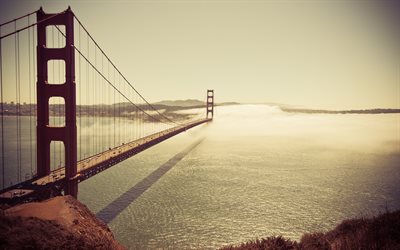 San Francisco, Golden Gate Bridge, sunset, evening, USA, Suspension Bridge, California