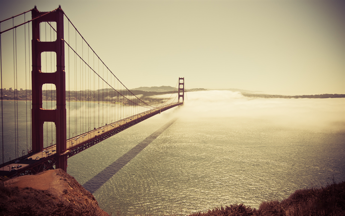 San Francisco, Golden Gate-Bron, sunset, kv&#228;ll, USA, Suspension Bridge, Kalifornien