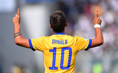 Juventus, Paulo Dybala, 4k, Juve, yellow uniform, footballers, Italy, Serie A