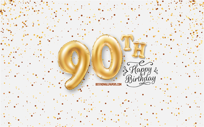 90th Happy Birthday, 3d balloons letters, Birthday background with balloons, 90 Years Birthday, Happy 90th Birthday, white background, Happy Birthday, greeting card, Happy 90 Years Birthday