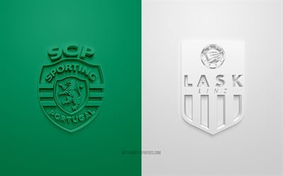 Sporting vs LASK Linz, in Europa League, 2019, promo, partita di calcio, UEFA, Gruppo D di UEFA Europa League, LASK Linz, lo sport, l&#39;arte 3d, 3d logo