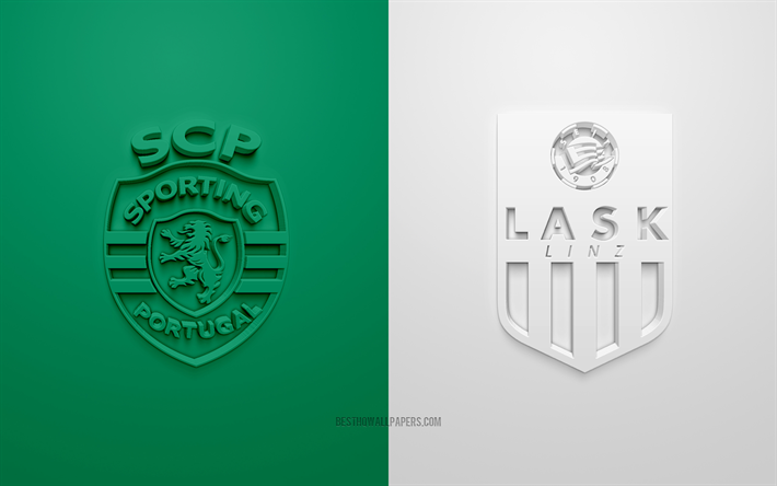Sporting vs LASK Linz, Liga Europa, 2019, promo, partida de futebol, A UEFA, Grupo D, A UEFA Europa League, LASK Linz, Sporting, Arte 3d, Logo em 3d
