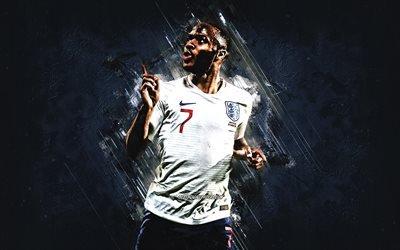 Raheem Sterling, England national football team, English football player, England, blue stone background, football