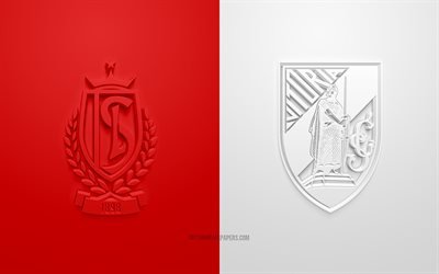 Standard Liegi vs Vitoria, l&#39;Europa League, 2019, promo, partita di calcio, UEFA, Gruppo F di UEFA Europa League, Standard Liegi, Vitoria Guimaraes SC, arte 3d, 3d logo