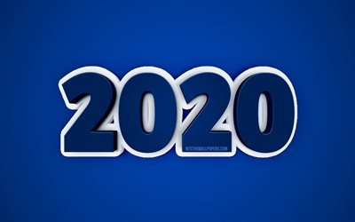2020 Ano Novo, Azul 2020 plano de fundo, 3D 2020 plano de fundo, Feliz Ano Novo 2020, arte criativa, 2020 conceitos, azul 2020 arte