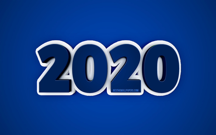 2020 New Year, Blue 2020 background, 3D 2020 background, Happy New Year 2020, creative art, 2020 concepts, blue 2020 art