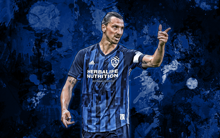 Zlatan Ibrahimovic, azul gotas de pintura, de Los &#193;ngeles Galaxy FC, sueco futbolistas, el f&#250;tbol de la MLS, Ibrahimovic, el grunge, el arte, LA Galaxy, creativo, Ibra