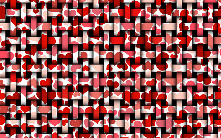 rosso amore, di texture, di vimini, di amore, di concetti, di vimini texture con il cuore, sfondo con cuori rossi