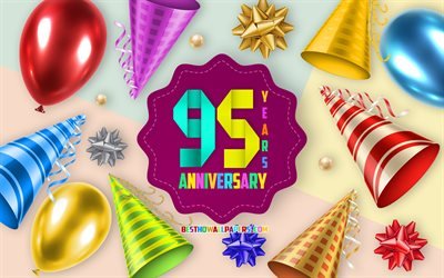 95th Anniversary, Greeting Card, Anniversary Balloon Background, creative art, 95 Years Anniversary, silk bows, 95th Anniversary sign, Anniversary Background