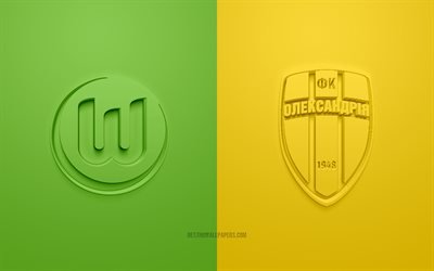 O VfL Wolfsburg vs FC Oleksandriya, Liga Europa, 2019, promo, partida de futebol, A UEFA, Grupo I, A UEFA Europa League, O VfL Wolfsburg, FC Oleksandriya, Arte 3d, Logo em 3d