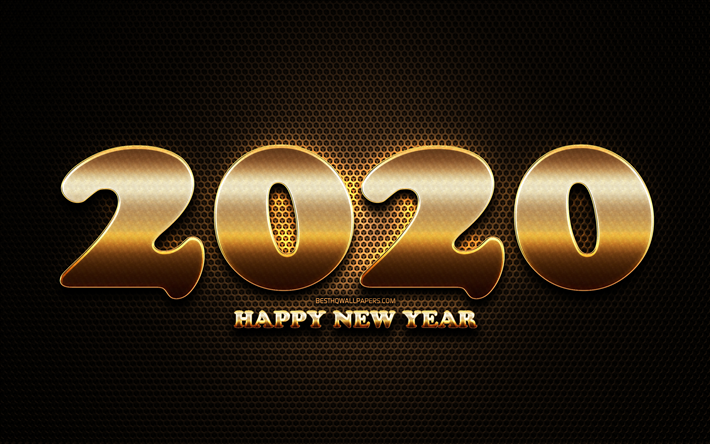 2020 golden glitter chiffres, dotterd m&#233;tal fond, bonne et Heureuse Ann&#233;e 2020, cr&#233;atif, 2020 concepts, 2020 art en m&#233;tal, dor&#233;, chiffres, 2020 sur le m&#233;tal fond, l&#39;an 2020 chiffres
