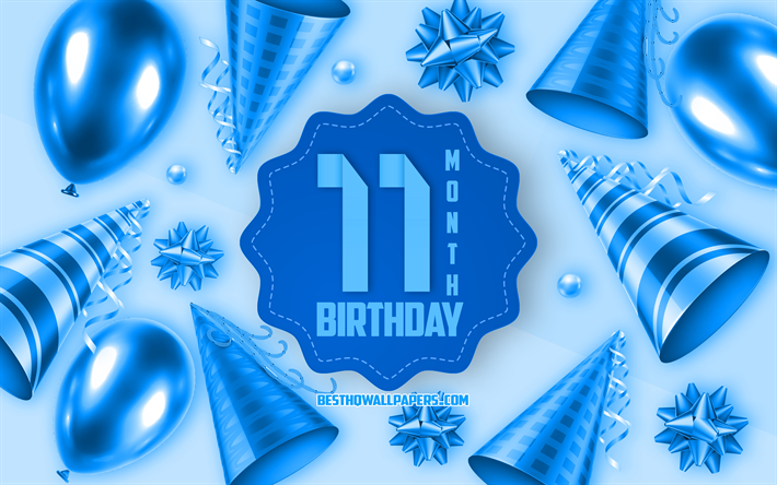 Download wallpapers Happy 11 Month Birthday, Greeting Card, 11 Month Son  birthday, Blue Baby Birthday Background, 11 Month of my little boy, Happy  11th Month birthday, silk bows, 11th Month Birthday, Happy