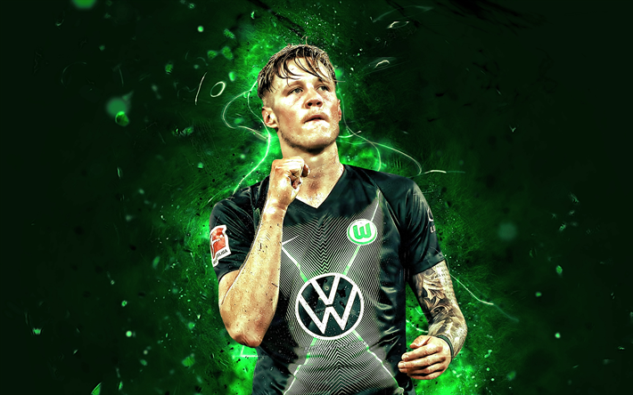 Wout Weghorst, 2019, VfL Wolfsburg, dutch footballers, soccer, Weghorst, Bundesliga, football, neon lights, Germany