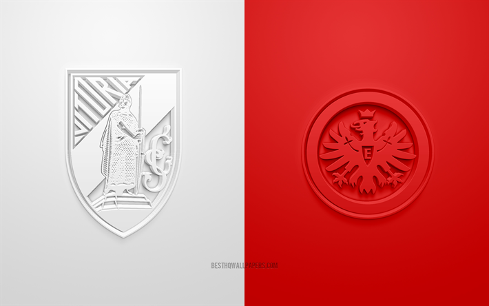 Vitoria vs Eintracht Frankfurt, Europa League, en 2019, promo, match de football, l&#39;UEFA, Groupe F de l&#39;UEFA Europa League, l&#39;Eintracht Francfort, Vitoria Guimaraes SC, 3d, logo