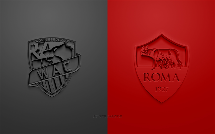 Wolfsberger AC vs AS Roma, Europa League, 2019, promo, football match, UEFA, Group J, UEFA Europa League, Wolfsberger AC, Vitoria AS Roma, 3d art, 3d logo