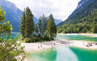 lago de monta&#241;a, verano, bosque, paisaje de monta&#241;a, Alpes, Italia, lago de origen glaciar