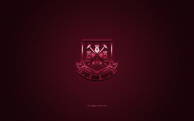 Il West Ham United FC, club di calcio inglese, la Premier League, bordeaux, logo, borgogna contesto in fibra di carbonio, calcio, Londra, Inghilterra, West Ham United logo