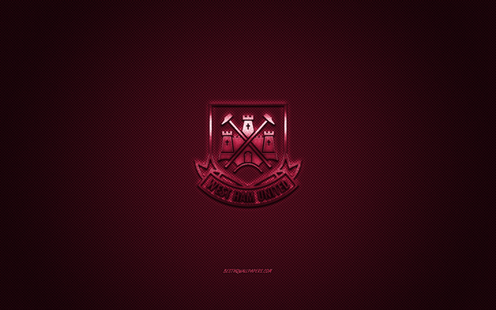 Il West Ham United FC, club di calcio inglese, la Premier League, bordeaux, logo, borgogna contesto in fibra di carbonio, calcio, Londra, Inghilterra, West Ham United logo