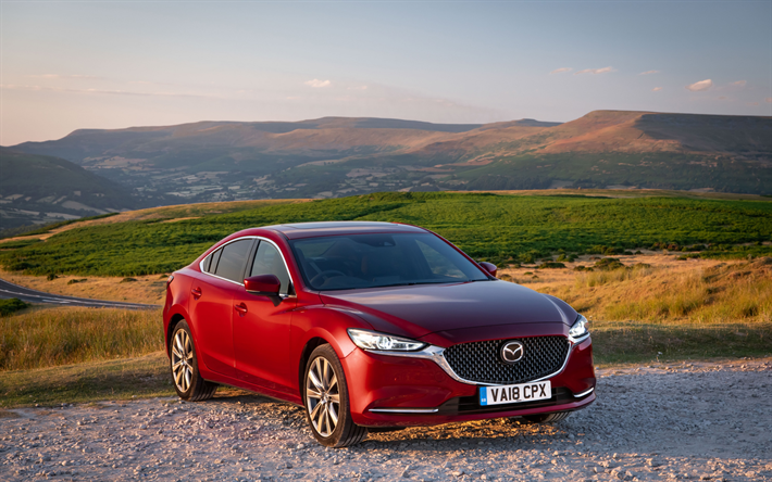 Mazda 6, 2019, red sedan, business class, new red Mazda 6, exterior, front view, japanese cars, Mazda