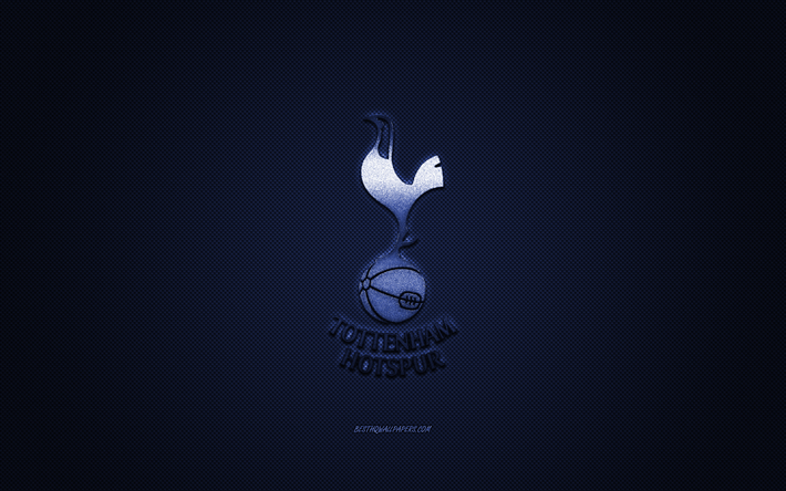 Le Tottenham Hotspur FC, club de football anglais de Premier League, logo bleu, bleu en fibre de carbone de fond, football, Londres, Angleterre, Tottenham Hotspur logo