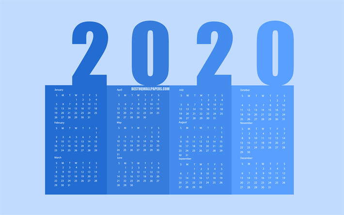 2020 Calend&#225;rio, todos os meses, arte criativa, 2020 conceitos, 2020 Ano Novo, Azul 2020 Calend&#225;rio De Papel