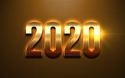 2020 New Year, golden letters, Happy New Year 2020, golden 2020 background, creative art, 2020 concepts