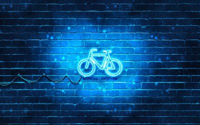 自転車ネオンアイコン, 4k, 青い背景, ネオン記号, 自転車, creative クリエイティブ, ネオンアイコン, 自転車サイン, 交通標識, 自転車アイコン, トランスポートアイコン
