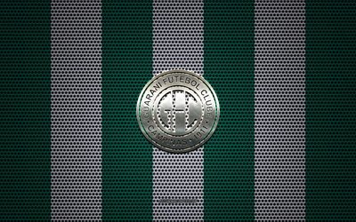 Logotipo de Guarani FC, club de f&#250;tbol brasile&#241;o, emblema de metal, fondo de malla de metal blanco verde, Guarani FC, Serie B, Campinas, Brasil, f&#250;tbol