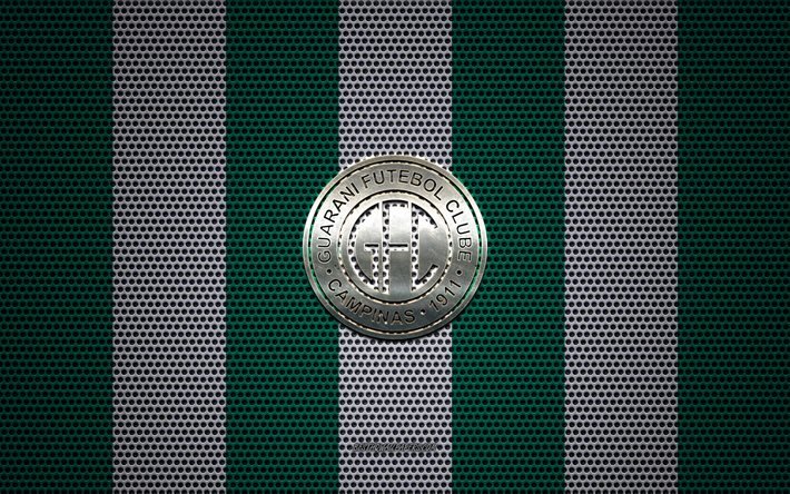 شعار Guarani FC, نادي كرة القدم البرازيلي, شعار معدني, شبكة معدنية بيضاء خضراء الخلفية, Guarani FC, السيري بي, كامبينيس, البرازيل, كرة القدم