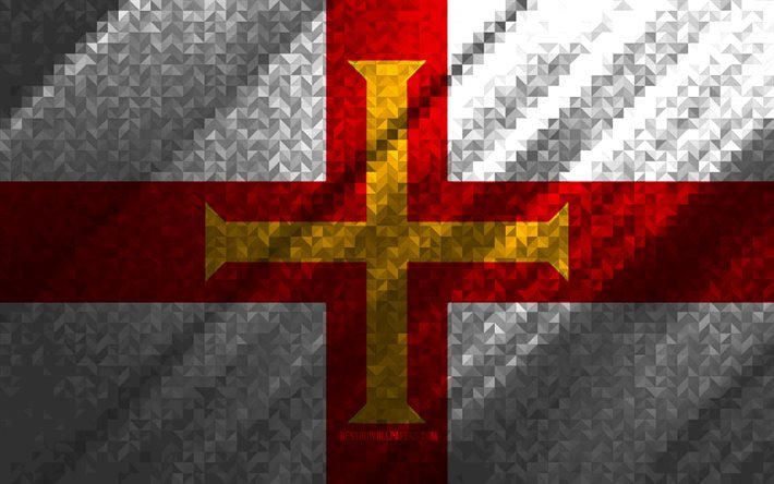 Guernseyn kanaalisaarten lippu, moniv&#228;rinen abstraktio, Guernseyn kanaalin saarien mosaiikkilippu, Eurooppa, Guernseyn kanaalisaaret, mosaiikkitaide