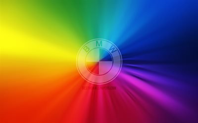 BMW logo, 4k, vortex, rainbow backgrounds, creative, artwork, cars brands, BMW