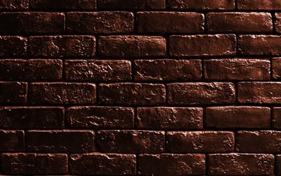 ブラウンブリックウォール, 4k, 茶色のレンガ, レンガのテクスチャ, れんが壁, レンガの背景, 茶色の石の背景, 同じレンガ, 煉瓦, 茶色のレンガの背景
