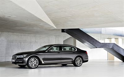 BMW 7, 2016, 750Li, G12, xDrive, luxury sedan, harmaa BMW