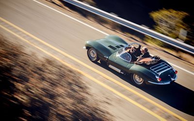 Jaguar XKSS, 2017, voiture classique, cabriolet, Jaguar verte