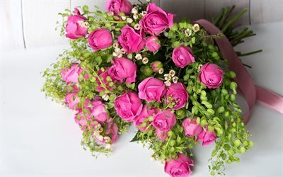 pink roses, rose bouquet, pink flowers, roses