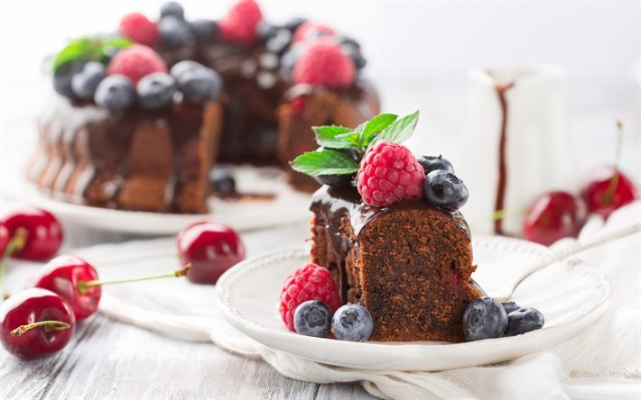 bolo de chocolate, sobremesa, bolo, doces, bolo com frutas