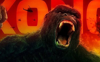 Kong Kafatası Adası, 2017, 4k, poster, yeni filmler, goril, Kong