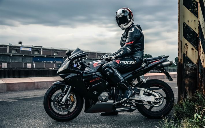 Honda CBR1000RR, superbikes, rider, sportbikes, black motorcycle, honda