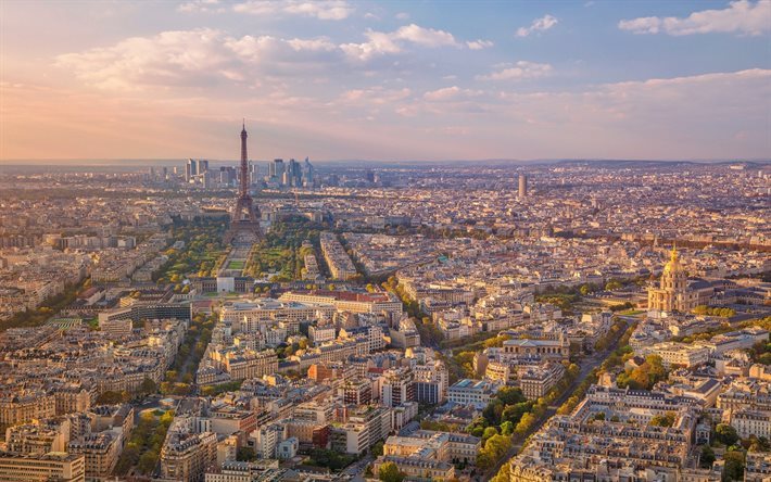 Aamulla, Pariisi, Eiffel-Torni, kaupungin panorama, Ranska