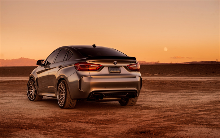 BMW X6M, di ottimizzazione, di lusso, sportive, SUV, vista posteriore, grigio X6M, BMW