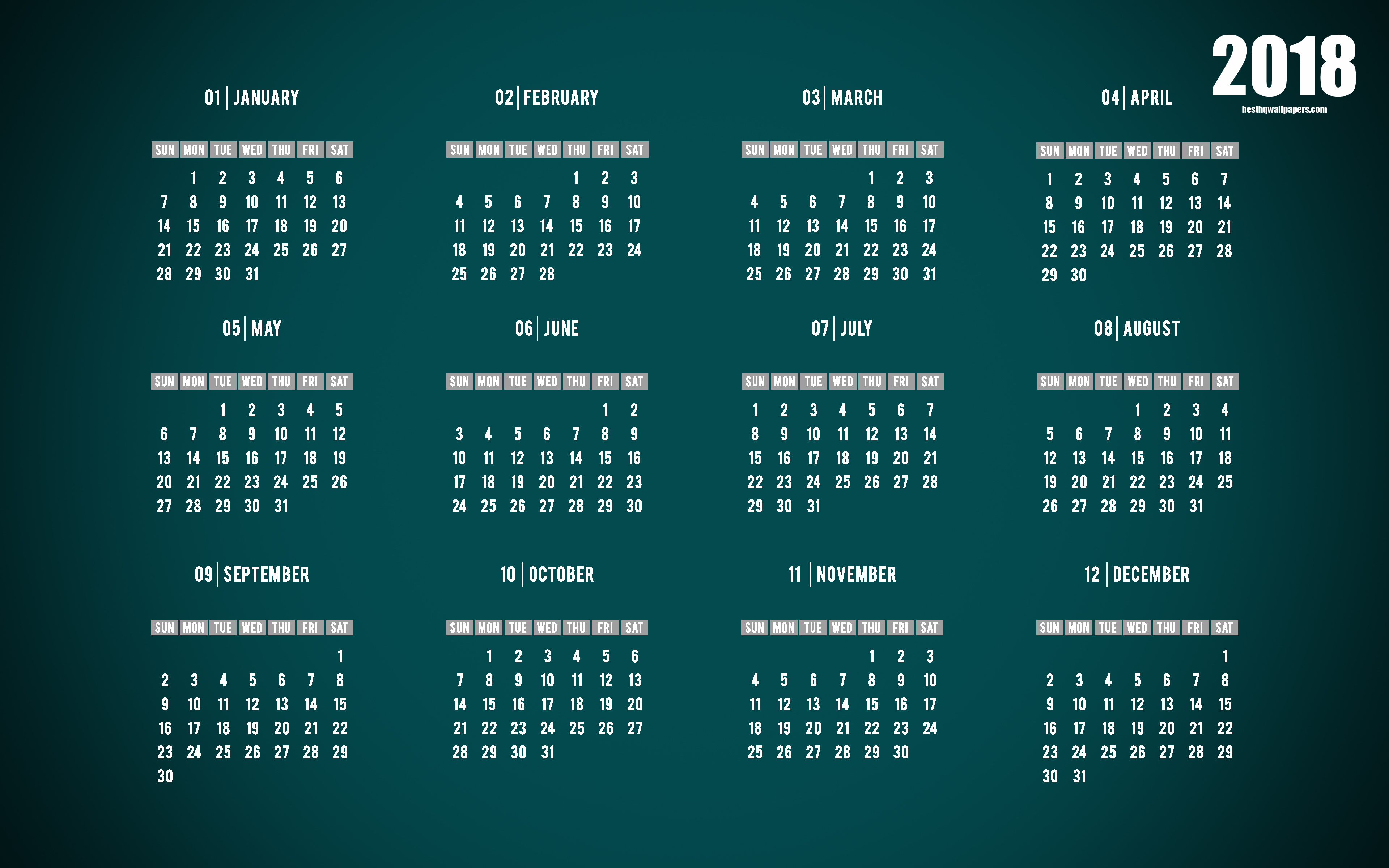 Download wallpapers The calendar for 2018 green background 2018 year