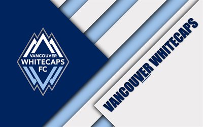 Vancouver Whitecaps FC, Canada, material design, 4k, logo, blue white abstraction, MLS, football, Vancouver, British Columbia, USA, Major League Soccer