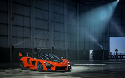 4k, McLaren Senna, 2018 cars, supercars, hangar, hypercars, McLaren